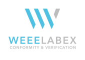 WEEELABEX logo: blue and grey diagonal stripes forming the letter W, above the word WEEELABEX and the tagline “Conformity & Verification”.